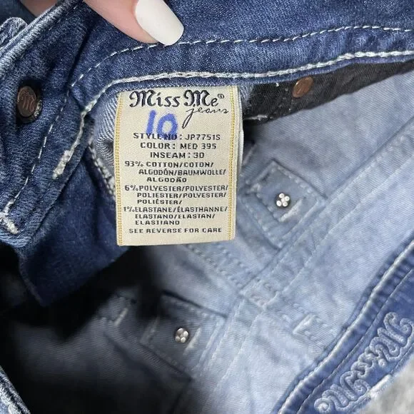 Miss Me Skinny Jeans Womens 31 Blue Medium Wash Embroidered Sequin Fringe - Picture 7 of 11